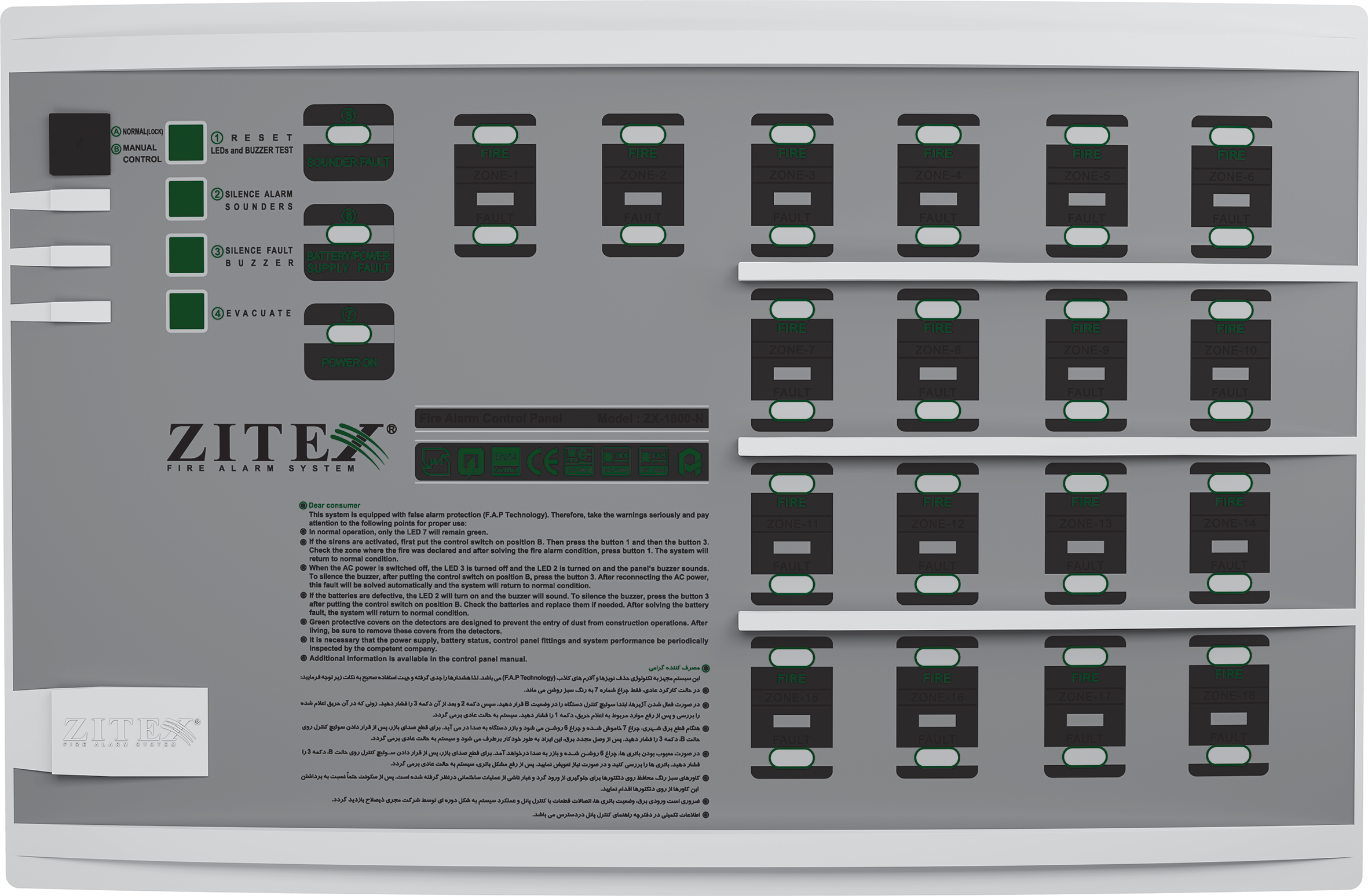 کنترل پنل اعلام حریق کانونشنال 12 زون زیتکس ZX-1800-12